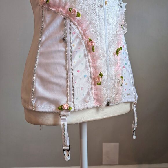 Vintage Y2K Frederick's of Hollywood White Corset Lace Coquette Rhinestone 36C - Picture 6 of 15